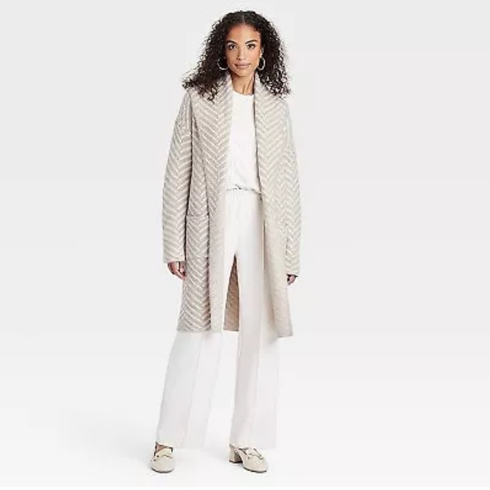 Women's Coatigan - A New Day Taupe/Cream Herringbone M/L. NWOT